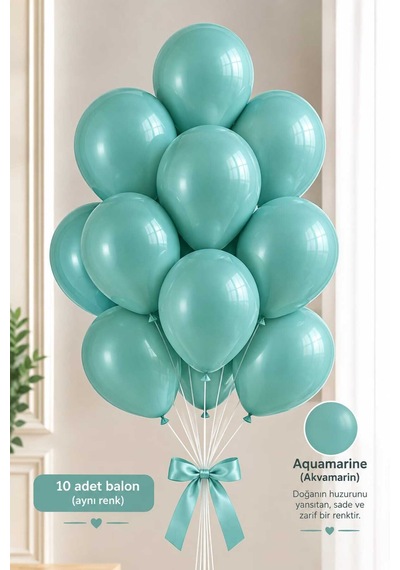 Latex Balon Seti 10'lu- Akuamarin/deniz Suyu Çok Renkli