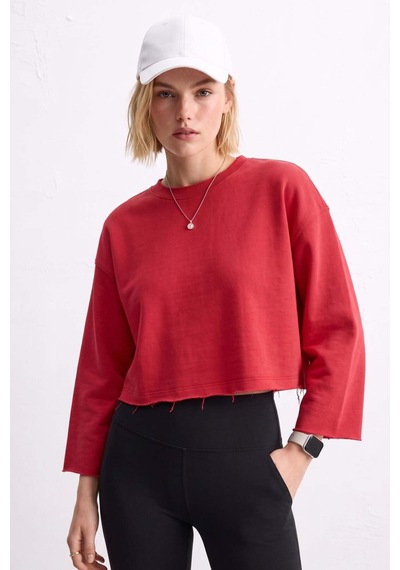 Barrels And Oıl Kadın Bisiklet Yaka Oversize Kısa Swaetshirt - Kırmızı Kırmızı
