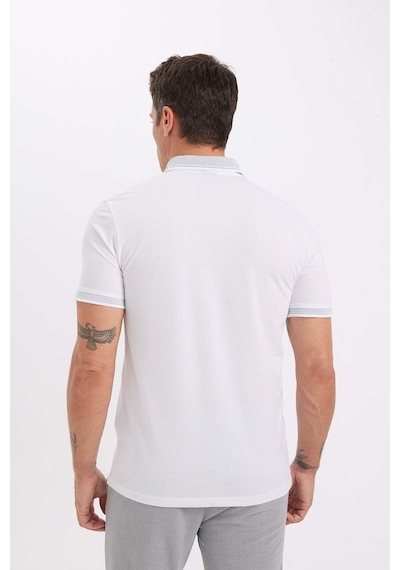 Defacto Slim Fit Dar Kesim Polo Yaka Kısa Kollu Pamuklu Tişört D0033AXNS Beyaz