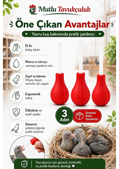Tr Güvercin Besleme Aparatı, Sıkılabilir Gövdeli Manuel Mama Pompası 3 Adet
