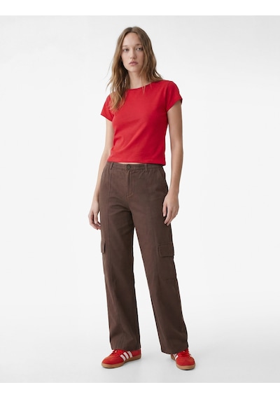 Koton Pamuklu Kısa Kollu Slim Fit Omzu Açık Tişört Kırmızı 6sal10790ık Koton Pamuklu Kısa Kollu Slim Fit Omzu Açık Tişört Kırmızı 6sal10790ık