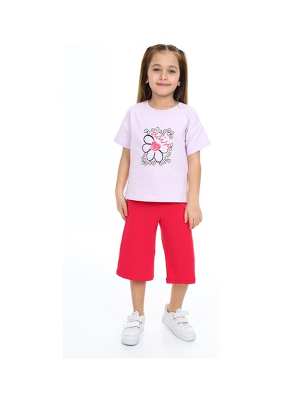 Toontoy Kids Toontoy Kız Çocuk Daisy Yazılı Çiçek Baskılı Kaprili Takım Açık Lila