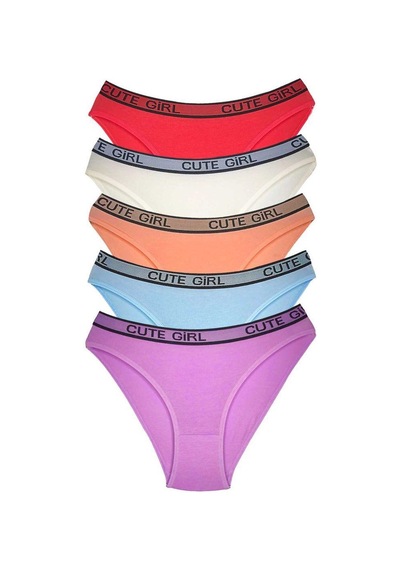 5 Adet Beli Yazılı Pamuklu Kalın Lastik Kadın Slip Külot Diğer