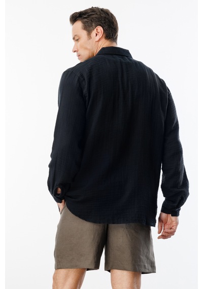 Genius Store Oversize Basic Erkek Müslin Gömlek Erkek-müslin-gömlek Siyah