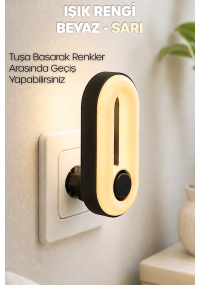 Gece Lambası Halka Tip 2 Mod Sarı-beyaz Işık Tuşlu Koridor Hol Işığı Uyuma Işığı Siyah K6760
