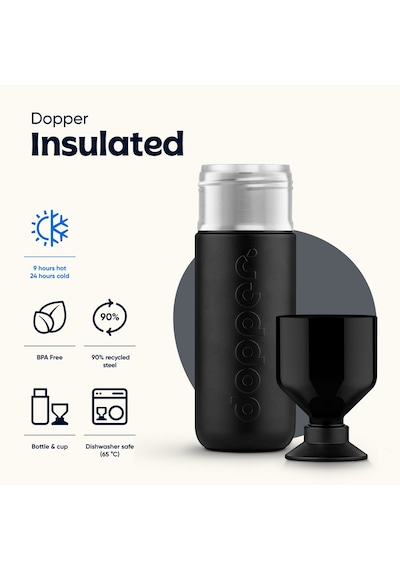Dopper Insulated Yalıtımlı Termos Şişe 1 L - Gece Siyahı Siyah