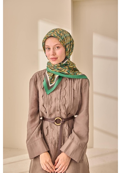 Silk Home Aura Eşarp 140006-21 Yeşil, Antrasit, Sarı, Krem, Yağ Yeşili