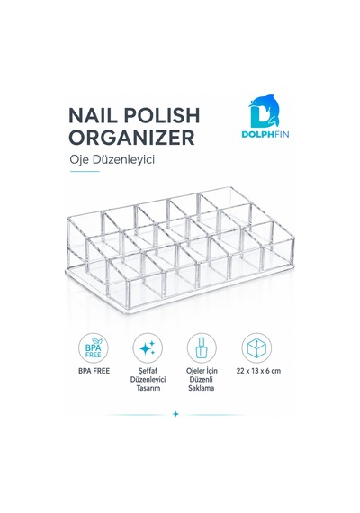 Oje Düzenleyici Şeffaf Plastik Makyaj Kozmetik Ruj Takı Organizeri 22x13x6 Cm