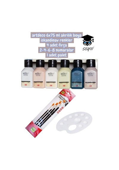 Artdeco 6x75 Ml Akrilik Boya İskandinav Renkler 4 Adet Fırça 2-4-6-8 Numaralar 1 Adet Palet 0000 Naturel