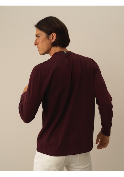 Xint Bordo Pamuk Dokulu Regular Fit Uzun Kollu Tişört 502063