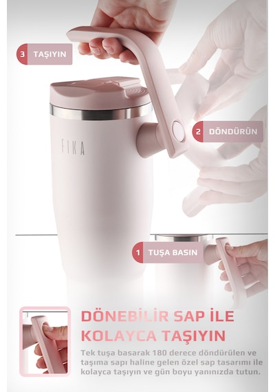 Fika Lumi Patentli Döner Kulplu Sızdırmaz Çelik Termos 1200 Ml - Pembe