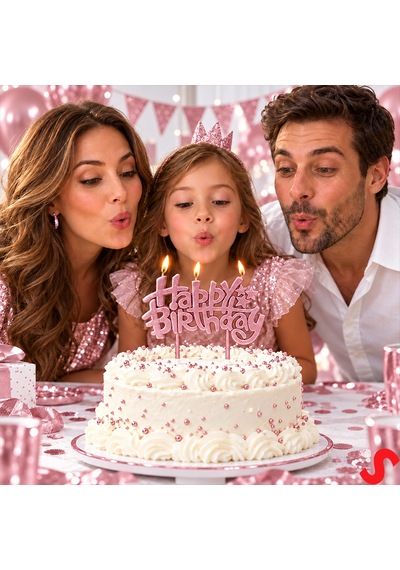 Happy Birthday Doğum Günü Pasta Mumu, 11 Cm - Pembe