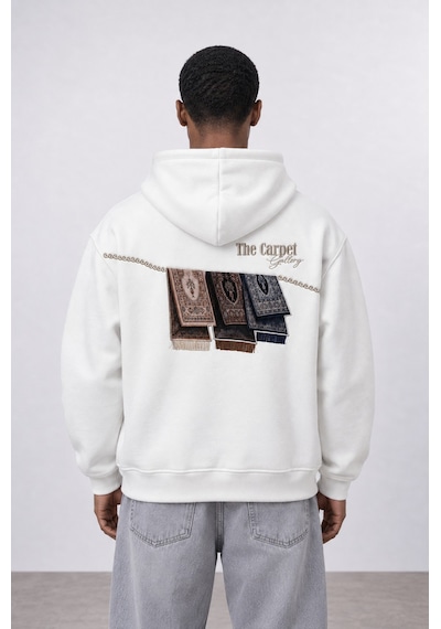 Respire Erkek Carpet Patch Detaylı Oversize Hoodie Ekru