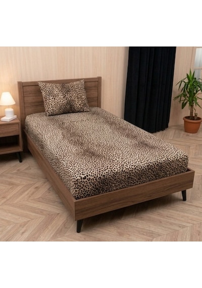 Lastikli Fitted Çarşaf Takımı Kalp Desen -leopar Desen Tek&çift Bej