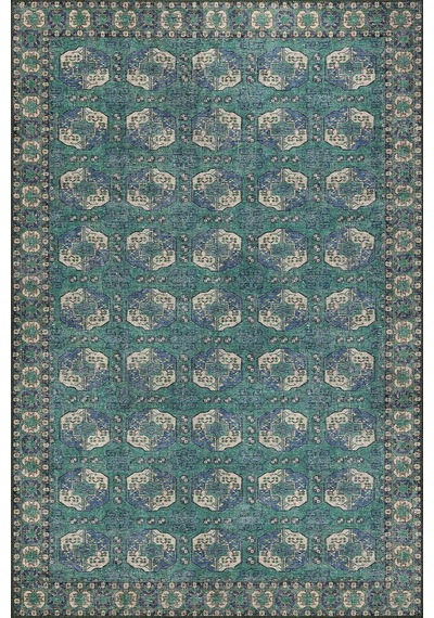 Artloop Relic Yeşil / Mavi Vintage Dokulu Klasik Desenli Dokuma Tabanlı Şönil Halı Al 472 Bej