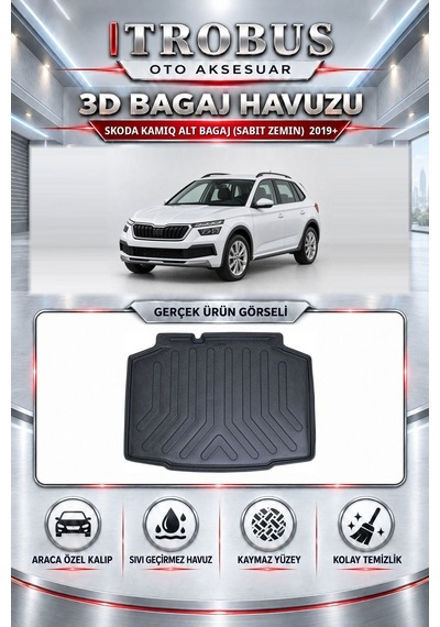 Skoda Kamiq 2019+ Uyumlu 3d Havuzlu Paspas + 3d Bagaj Havuzu Seti Alt Sabit Zemin Siyah