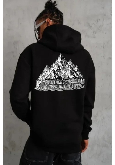 Vexor Erkek Nihilist Penguen Temalı Oversize Kapüşonlu Sweatshirt - Siyah