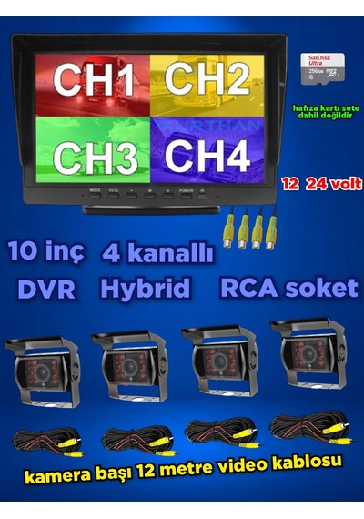 10 İnç Dvr Ekran 4 Adet Metal Kasa Ledli Kamera Set 12 24 Volt