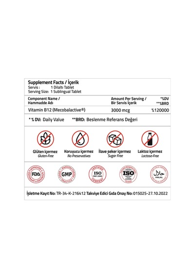 Vitamin B12 3000 Mcg Sublingual 30 Blister Tablets