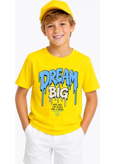 Bayloranzzo Dream Big %100 Pamuk Premium Kalite Erkek Çocuk Tişörtü Sarı