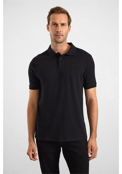 Süvari Siyah Slim Düz Baskısız Pike Düğmeli Polo Yaka Tişört Sts1014000019-s09