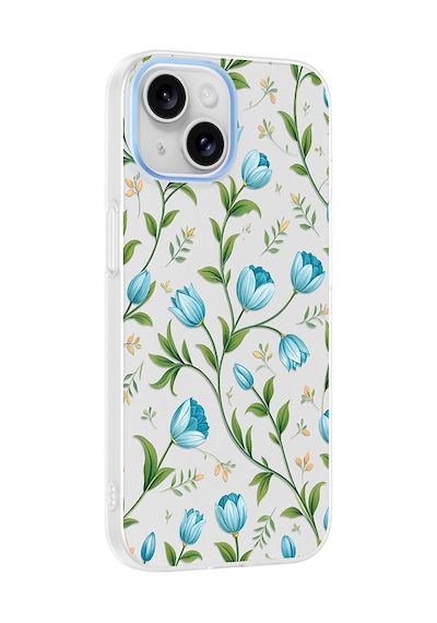 iPhone 14 Kılıf Kamera Korumalı Desenli Zore Klip Kapak - Mavi Lale -