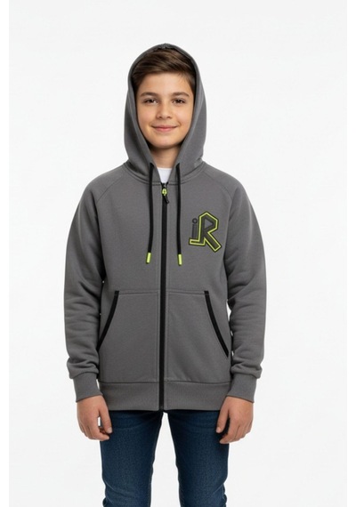 Kapüşonlu Fermuarlı Yandan Cepli Baskılı %100 Pamuk 2 İplik Mevsimlik Erkek Çocuk Sweatshirt-90936 Füme Kapüşonlu Fermuarlı Yandan Cepli Baskılı %100 Pamuk 2 İplik Mevsimlik Erkek Çocuk Sweatshirt-90936 Füme