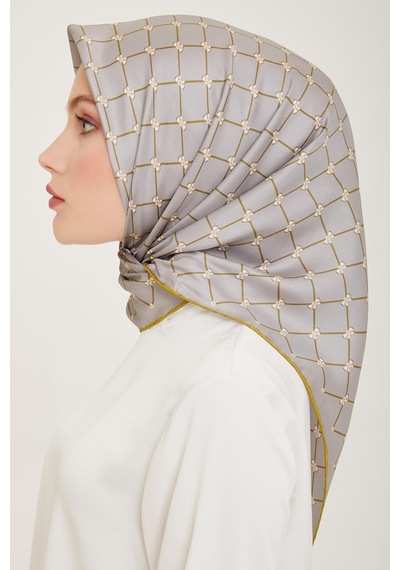 Belli Twill İpek Eşarp - 4006-50 Gri Sarı - Gri Sarı