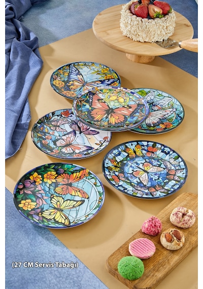 Grandora Lüks Kelebek Desenli 6'lı Servis Tabağı 27 Cm - Sunum, Dekoratif, Pasta Ve Tatlı Tabakları Çok Renkli