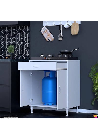 Eliusta Lumin Tüp Yuvalı 70 Cm Ankastre Ocak Altı Dolap 70x88x48 Cm Beyaz Dolap Çekmeceli Mutfak Organizeri Beyaz