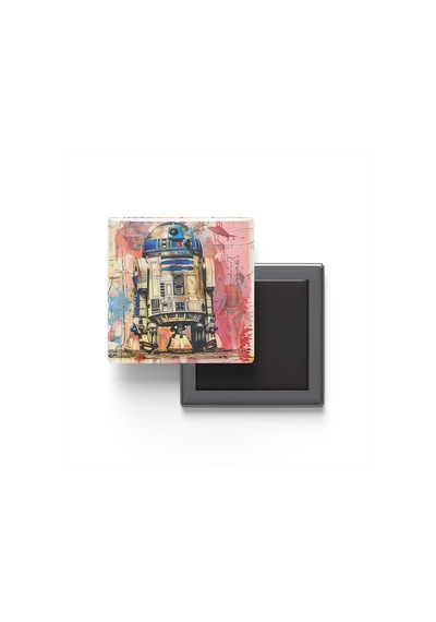 R2-d2 - Baskılı Buzdolap Magneti Kare - 9x9 Cm