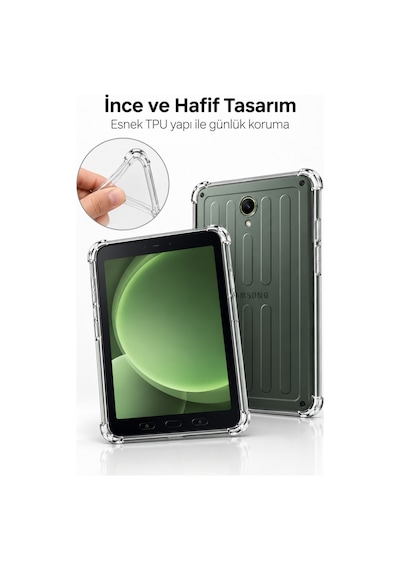 Samsung Galaxy Tab Active5 Pro Uyumlu 10.1" Şeffaf Antişok Tablet Kılıfı Darbe Emici Köşe Korumalı Esnek Kılıf Arka Kapak