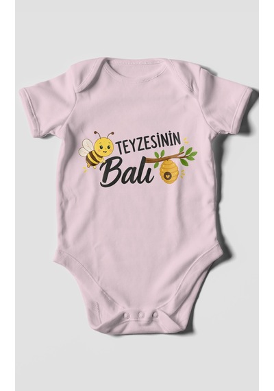 Morivokids Teyzesinin Balı Kısa Kollu Bebek Body %100 Pamuk Zbn225-kk Bebe Pembe