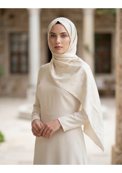 Moda Nuda Çift Taraflı Logo Desen Şal Krem