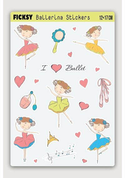 Sevimli Küçük Balerin Kız Sticker Seti - 14 Adet Etiket Çıkartma Diğer