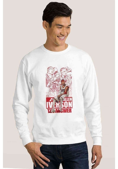 Allen Iverson Baskılı Beyaz Erkek Örme Sweatshirt