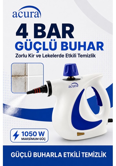Ac-110 Buharlı Temizleyici 4 Bar, 1050 W, 9 Parça Aksesuar Ve Mikrofiber Bez Dahil