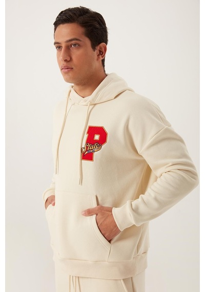 Polostate Erkek Kapüşonlu 3 İplik Sweatshirt Ekru