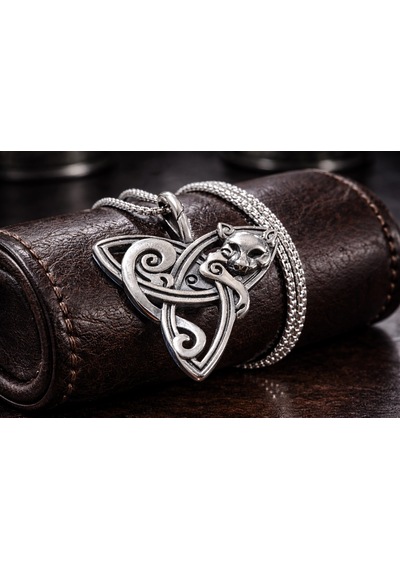 Çelik Triquetra Sembol Gotik Kelt Düğüm Kedi Kolye Çelik