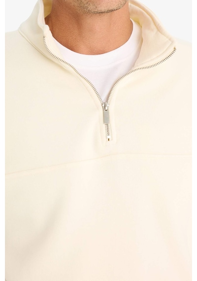 DeFacto Relax Fit Dik Yaka Fermuarlı Basic Düz Kalın Sweatshirt E5334AX24WNER100