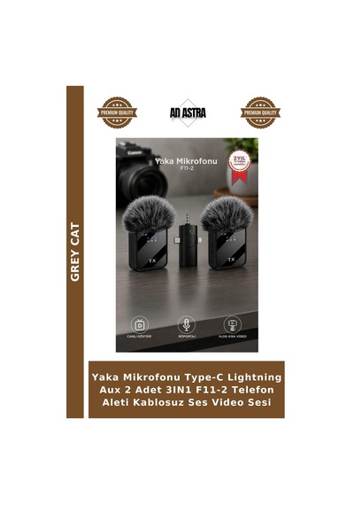 Yaka Mikrofonu Type-c Lightning Aux 2 Adet 3ın1 F11-2 Telefon Aleti Kablosuz Ses Video Sesi