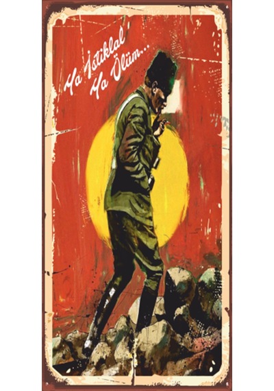 Atatürk Ya istiklal ya ölüm mini retro ahşap poster