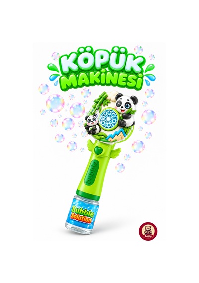 Oyuncak Işıklı Tam Otomatik Köpük Makinesi 26 Cm 4 Pilli Baloncuk Oyuncağı Köpük Sıvılı 3 Renk Yeşil