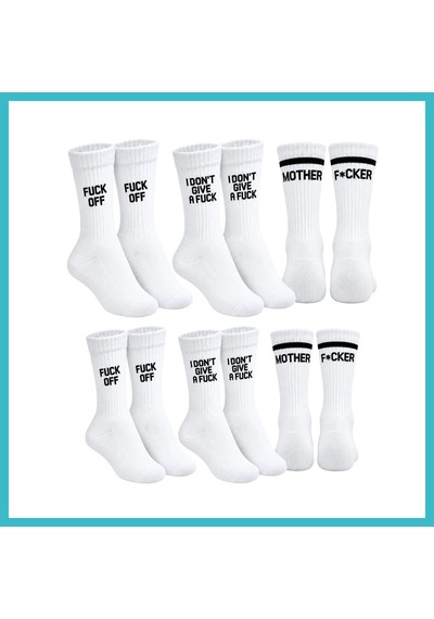 Bezos Unisex Beyaz Yazılı Çorap Esprili Sloganlı Uzun Soket Günlük Spor Rahat 6lı Eğlenceli Şık Hediye Set Dfnbez