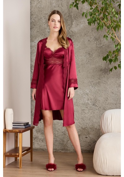 Pierre Cardin Saten Gecelik Sabahlık Pijama Takım Şort Takım 6'lı Gelin Çeyiz Seti - 6010 001