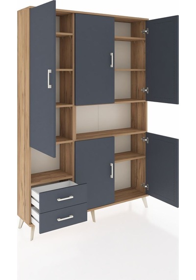 Arges Dolap 10 Raflı 2 Çekmeceli 5 Kapaklı 132x30x195 Çam-antrasit/antrasit Antrasıt/antrasıt