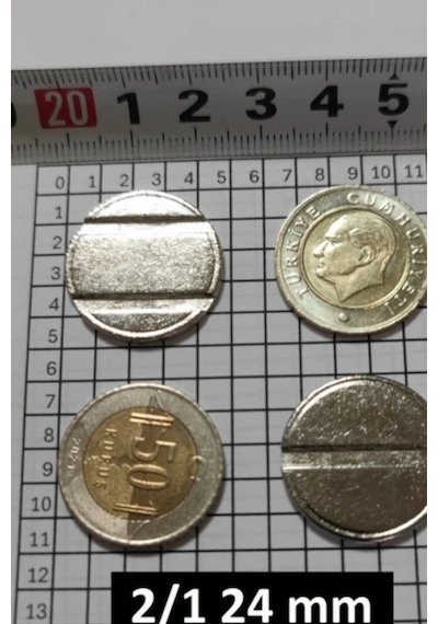 50 Adet Langırt Jetonu 24x2 Mm - 2/1 Çeltikli Pirinç/metal Otomat Jetonu 50 Adet Jeton