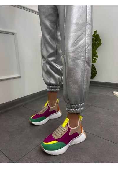 Erva'nın Butiği Oranj Mor Triko Mines Kadın Bağcıklı Sneakers-5293
