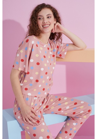 Siyah İnci Likralı Örme Pijama Takım 7800 Renkli Puan
