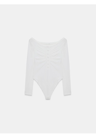 Dilvin 32661 Düğme Detaylı Bodysuit-ekru